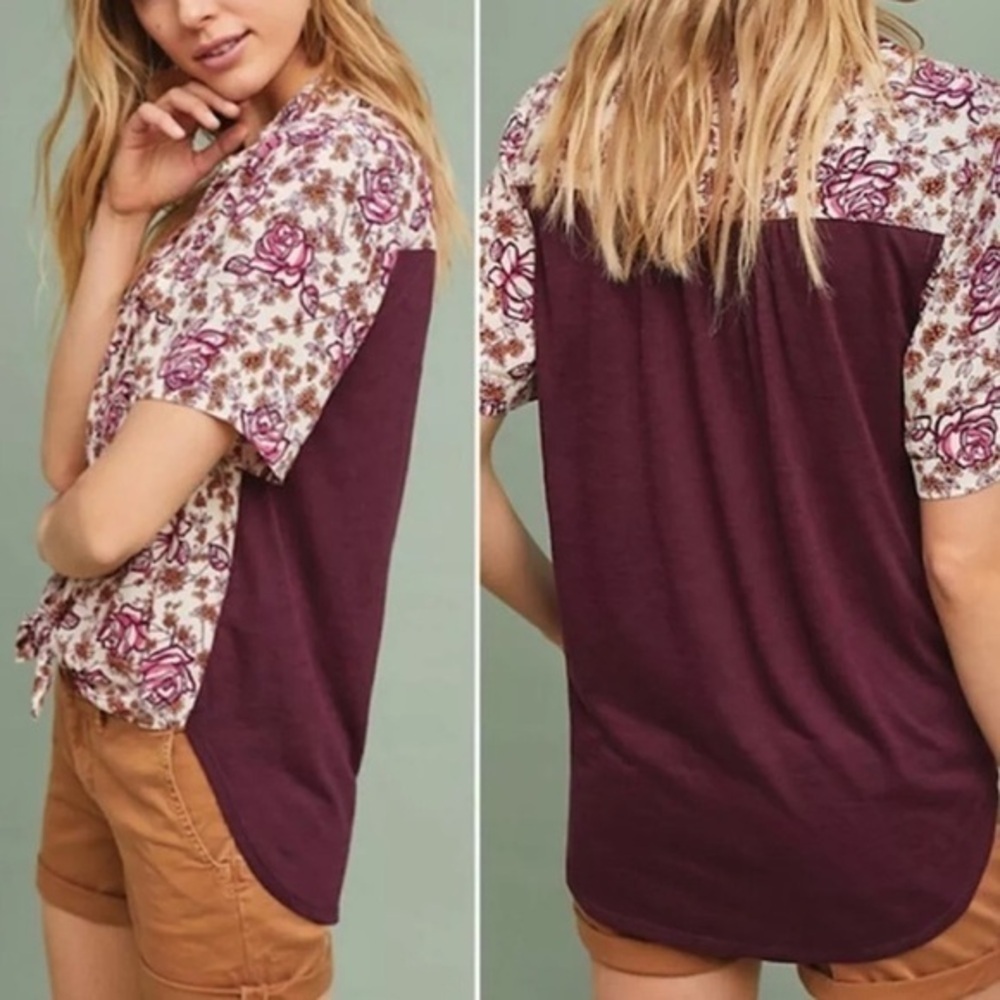 Anthropologie Porridge Bergen button front rose floral print top blouse M - Picture 5 of 8